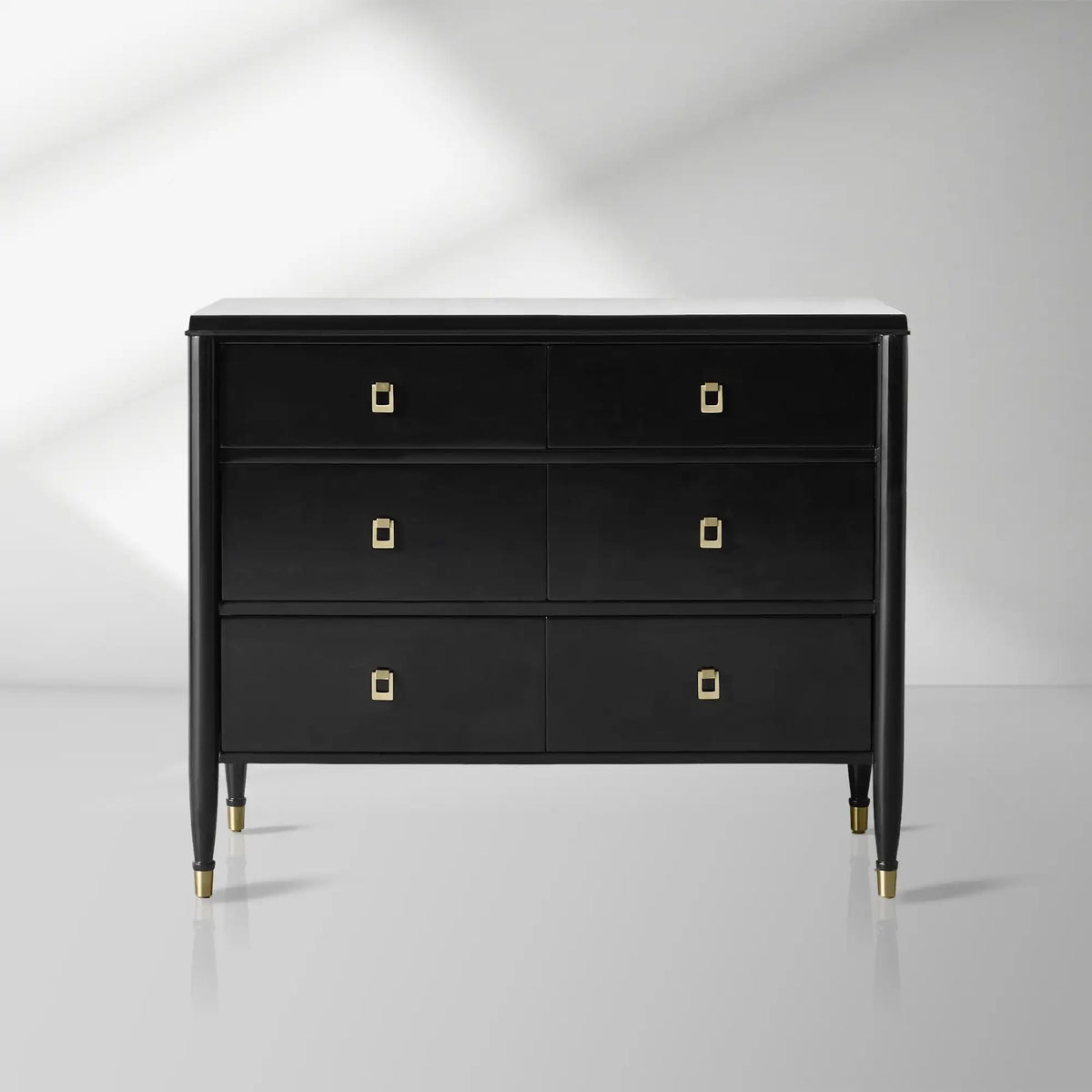 Lavenir Wood Französische Kommode mit sechs Schubladen, modernes, minimalistisches Eingangs-Sideboard