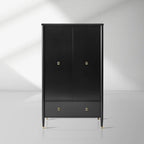 Armoire de chambre française Lavenir, noire brillante, meuble d'entrée avec tiroir