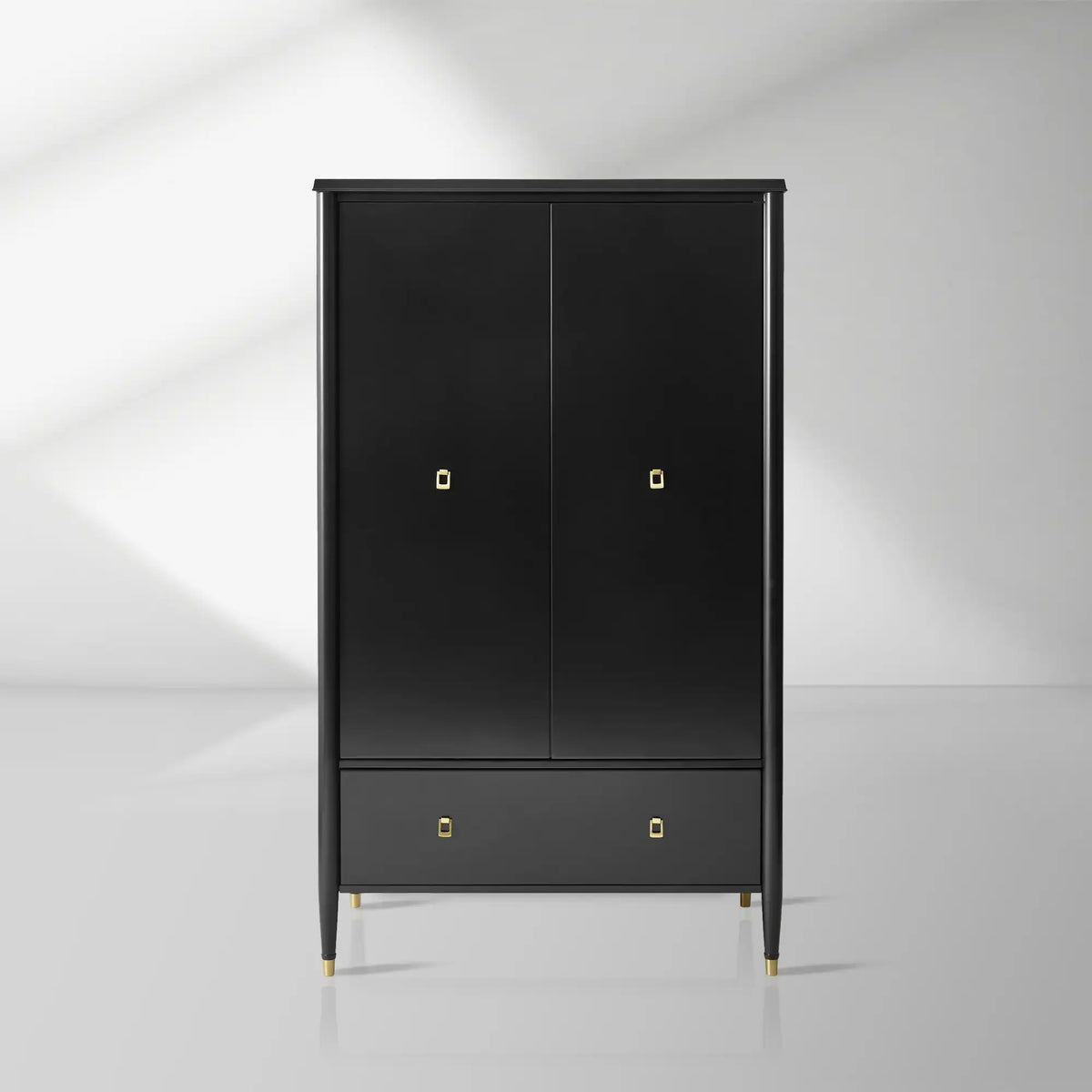Armoire de chambre française Lavenir, noire brillante, meuble d'entrée avec tiroir
