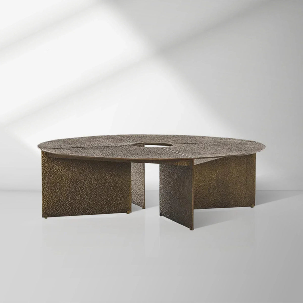 Bowie Coffee Table with Hammered Cast Aluminum Sofa Center Tea Table in Antiqued Bronze