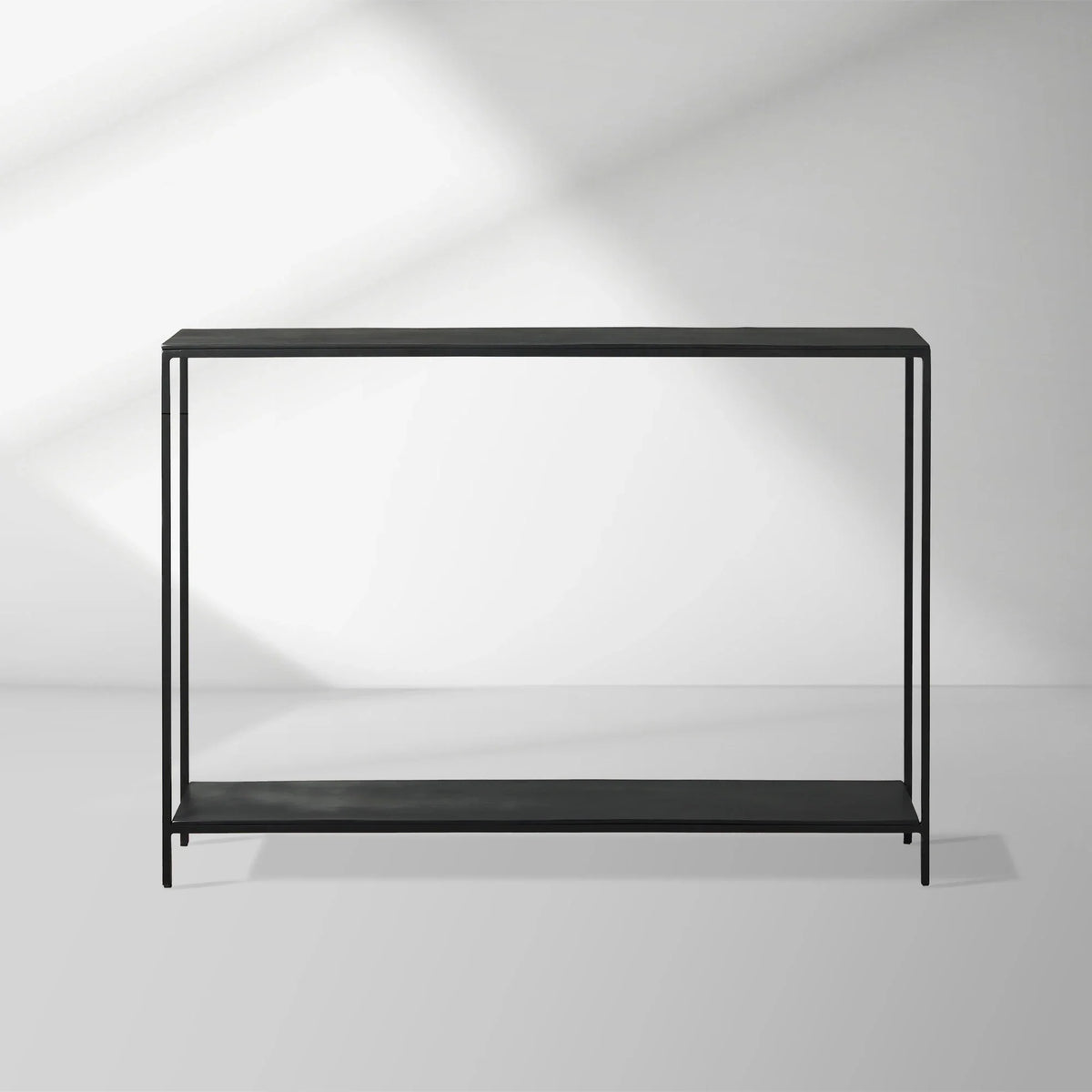 Kavali Slim Metal Entrance Console Table Solid Iron Frame Aluminum Surface Hallway Entryway Table