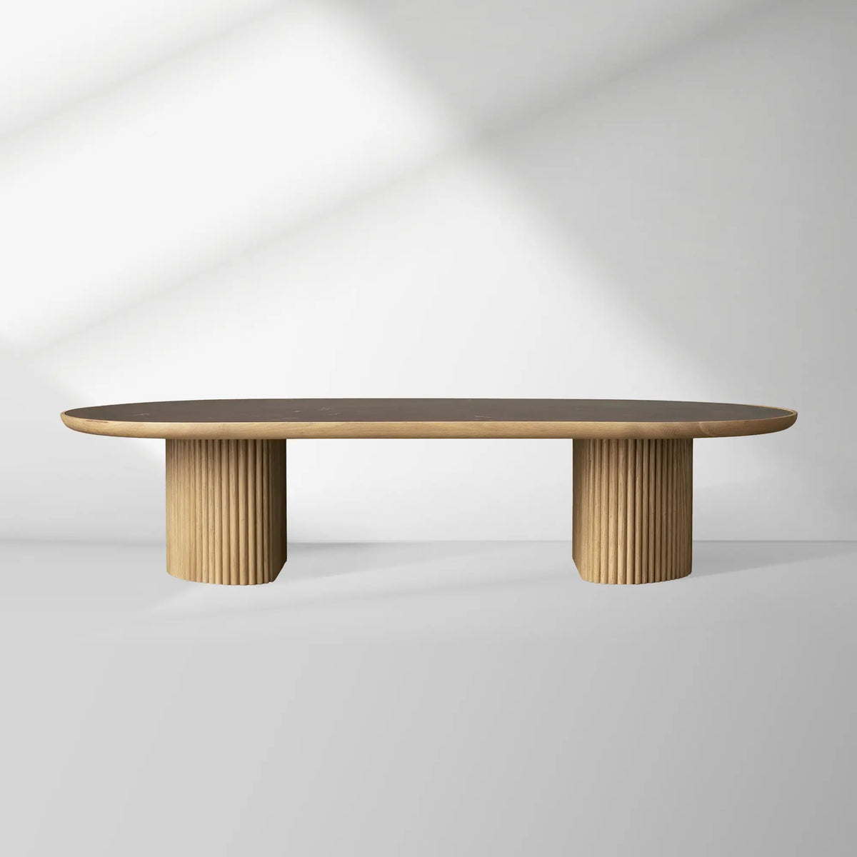 Astor Coffee Table with Marble Top Oval Wood Base Sofa Center Tea Table