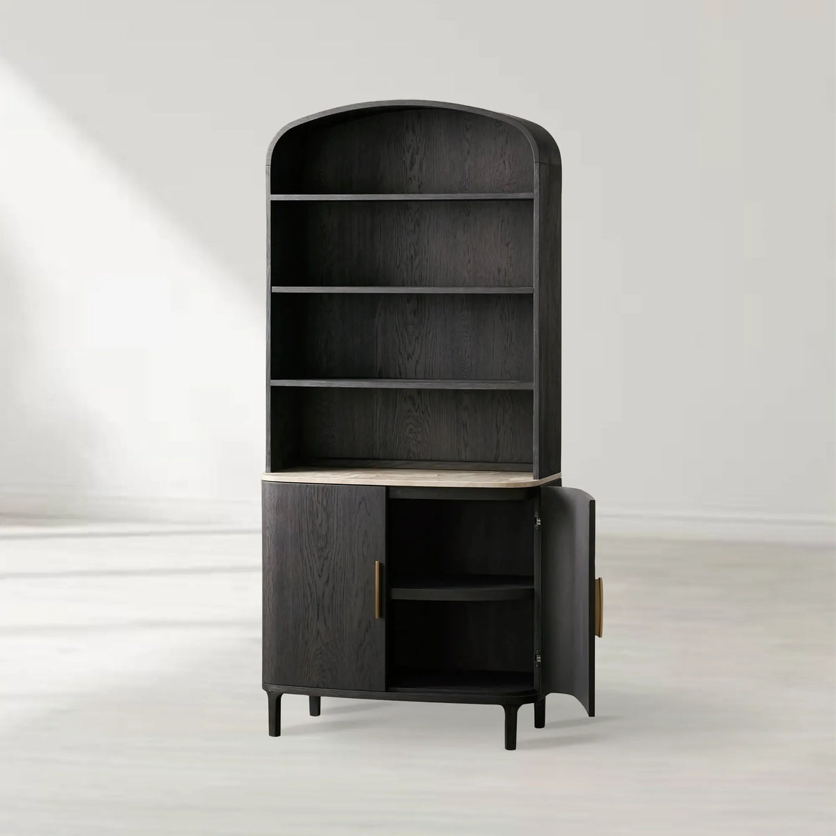 Danny Wood Hohe Vitrine mit Marmorplatte, Eichen-Sideboard, Buffet-Aufbewahrungstisch, Küchenschrank