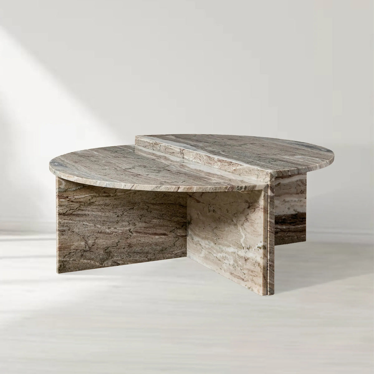 Riggs Modularer runder Couchtisch aus Marmor mit runder Cocktailtischplatte aus Naturmarmor, Sofa-Beistelltisch