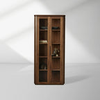 Caden Walnut Tall Display Cabinet Wood Curio Storage Cabinet Entryway Cabinet Glass Door Bookcase