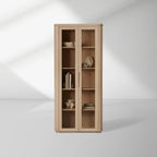 Caden Walnut Tall Display Cabinet Wood Curio Storage Cabinet Entryway Cabinet Glass Door Bookcase