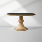 Table de salle à manger Amelia avec plateau en marbre et piétement courbé en bois, table de salle à manger en pierre naturelle