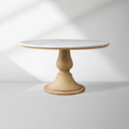 Table de salle à manger Amelia avec plateau en marbre et piétement courbé en bois, table de salle à manger en pierre naturelle