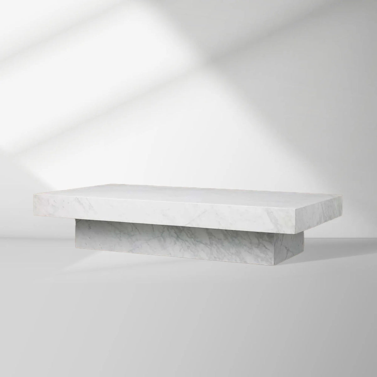 Cinzia Rectangle Stone Coffee Table with Natural Marble Top Plinth Base Sofa Center Tea Table