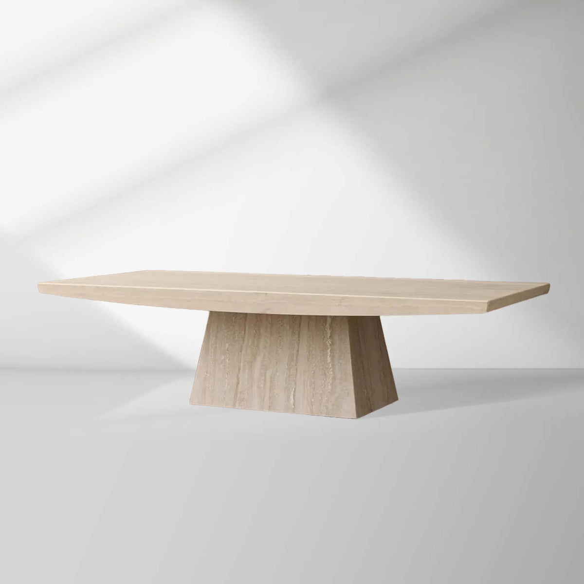 Ilaria Light Travertine Coffee Table with Italian Stone Pedestal Living Room Center Tea Table Cocktail Table