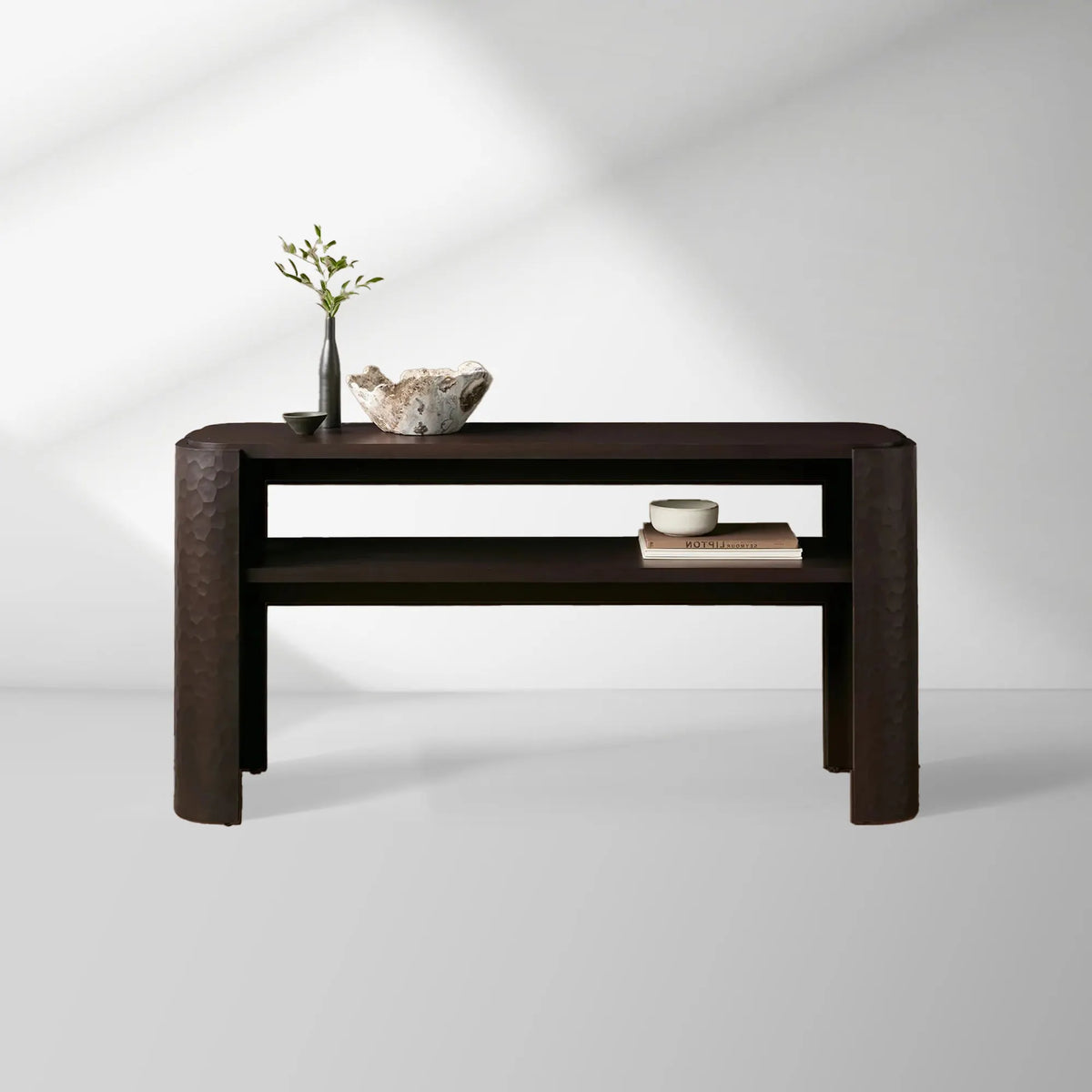 Gehauener Mahagoni Konsolentisch Holz Tiefbraun Moderner Minimalismus Stil Flur Eingangstisch