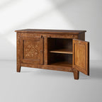 Stefania Pappelholz-Buffet-Sideboard mit handbemalten Blumen, Wohnzimmer- und Eingangsbereich-Schrank