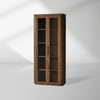 Caden Walnut Tall Display Cabinet Wood Curio Storage Cabinet Entryway Cabinet Glass Door Bookcase
