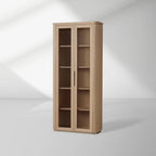 Caden Walnut Tall Display Cabinet Wood Curio Storage Cabinet Entryway Cabinet Glass Door Bookcase
