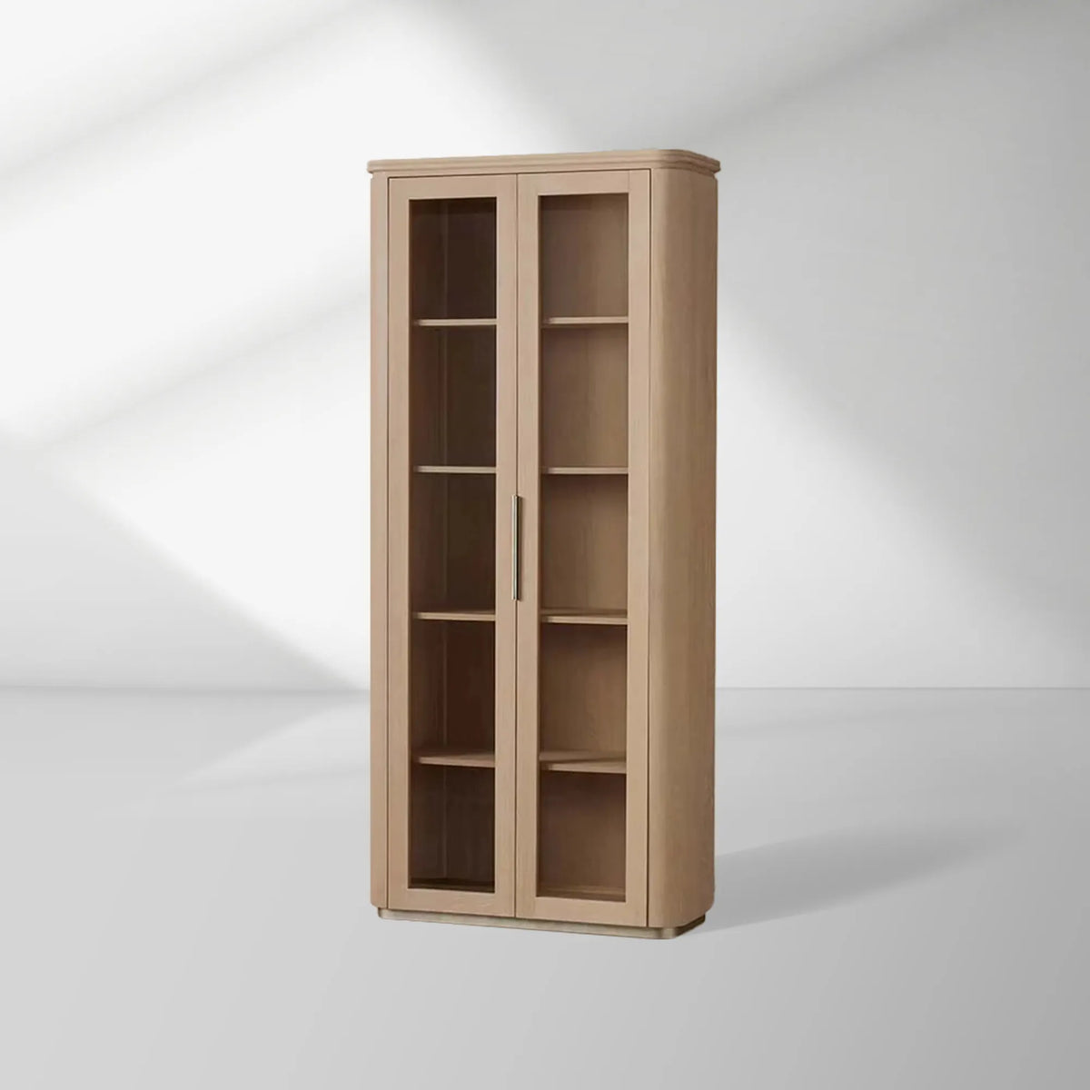 Caden Walnut Tall Display Cabinet Wood Curio Storage Cabinet Entryway Cabinet Glass Door Bookcase