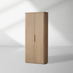 Armoire de rangement haute Caden avec portes en bois, en noyer, vitrine d'entrée ou de salle à manger.