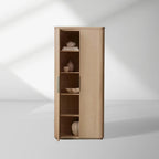 Armoire de rangement haute Caden avec portes en bois, en noyer, vitrine d'entrée ou de salle à manger.