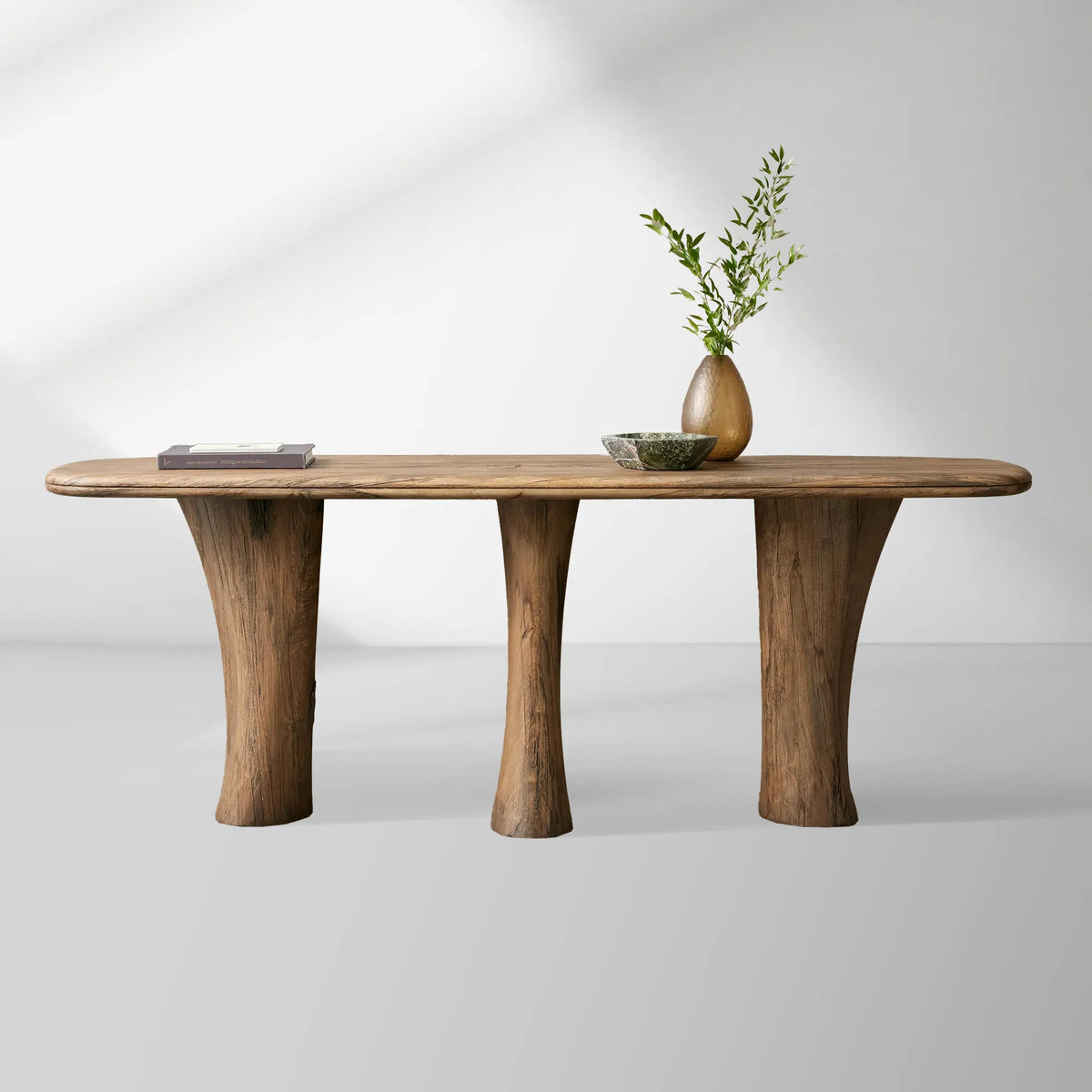 Soumaya Primavera Top Entryway Console Table Mahogany Legs Wood Organic Modernism Style Hallway Entrance Table