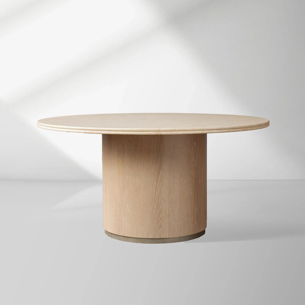 Caden Round Stone Top Dining Table Sculptural Walnut/Oak Base