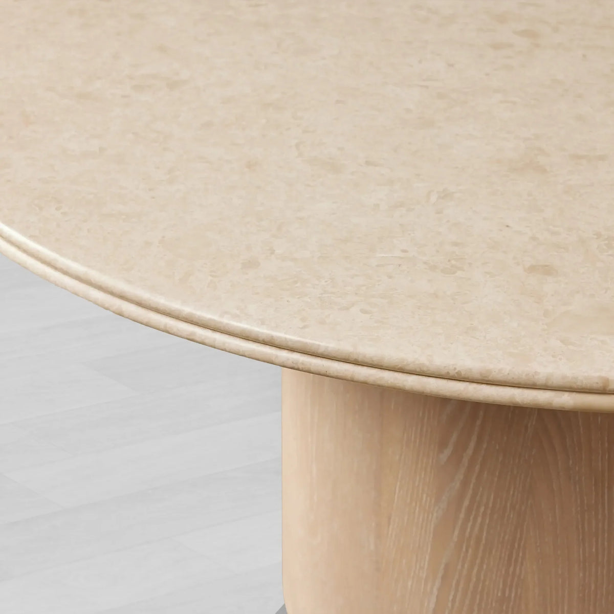 Caden Round Stone Top Dining Table Sculptural Walnut/Oak Base
