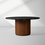 Caden Round Stone Top Dining Table Sculptural Walnut/Oak Base