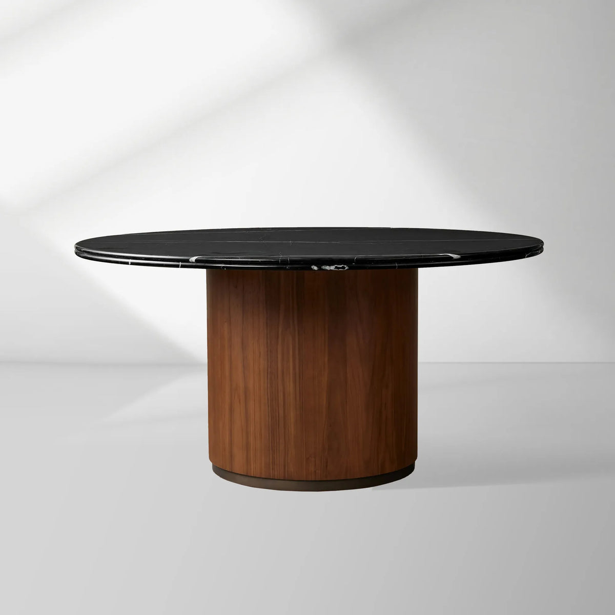 Caden Round Stone Top Dining Table Sculptural Walnut/Oak Base