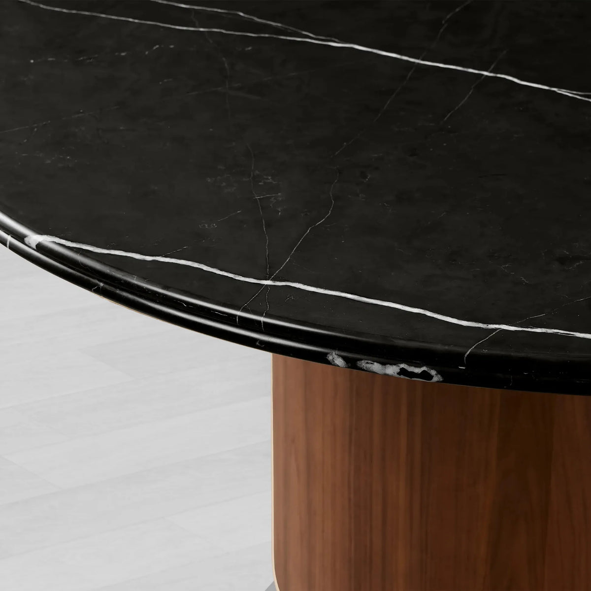 Caden Round Stone Top Dining Table Sculptural Walnut/Oak Base