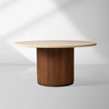 Caden Round Stone Top Dining Table Sculptural Walnut/Oak Base