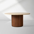 Caden Round Stone Top Dining Table Sculptural Walnut/Oak Base