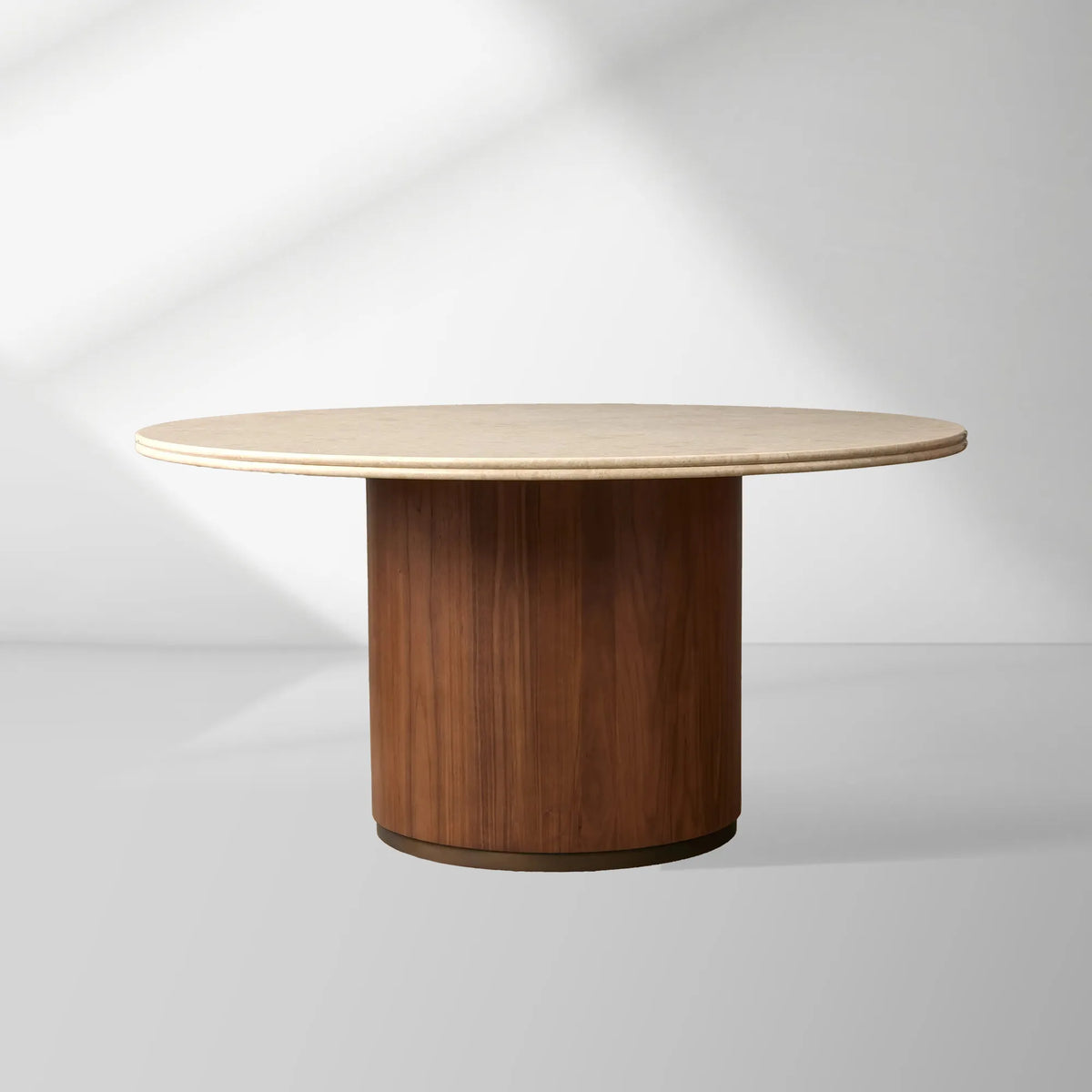 Caden Round Stone Top Dining Table Sculptural Walnut/Oak Base