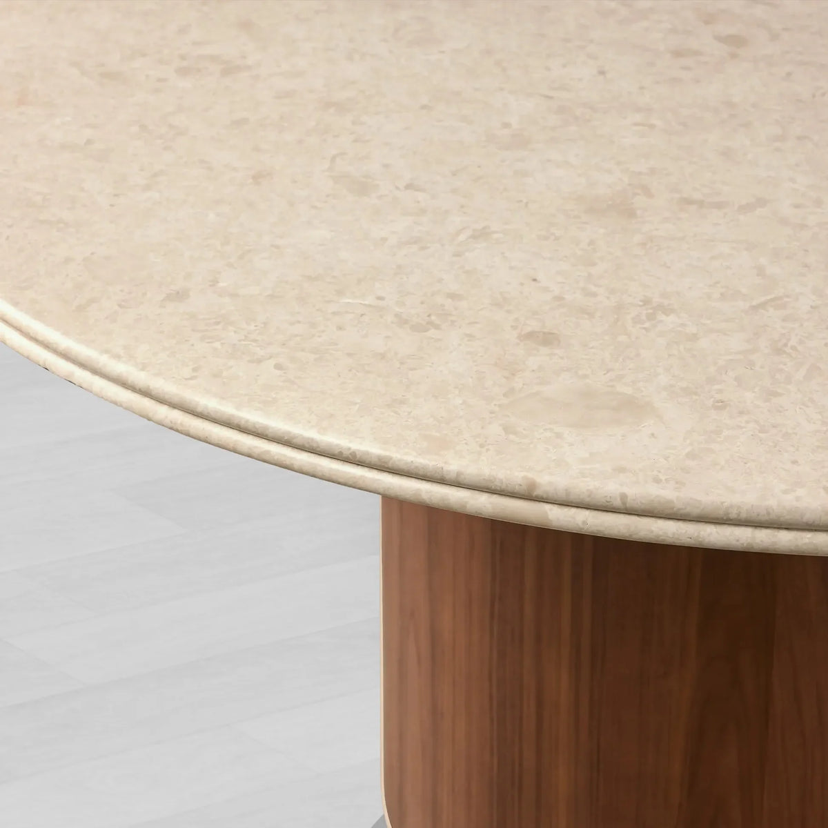 Caden Round Stone Top Dining Table Sculptural Walnut/Oak Base