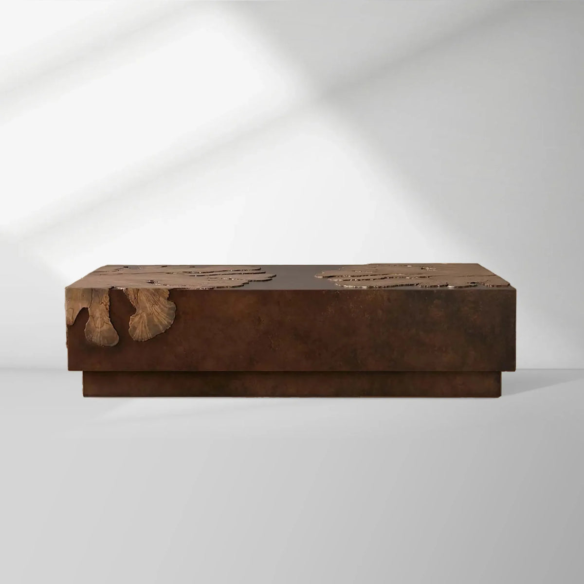 Obra Salvaged Burl Wood Coffee Table with Steel Base Living Room Centerpiece