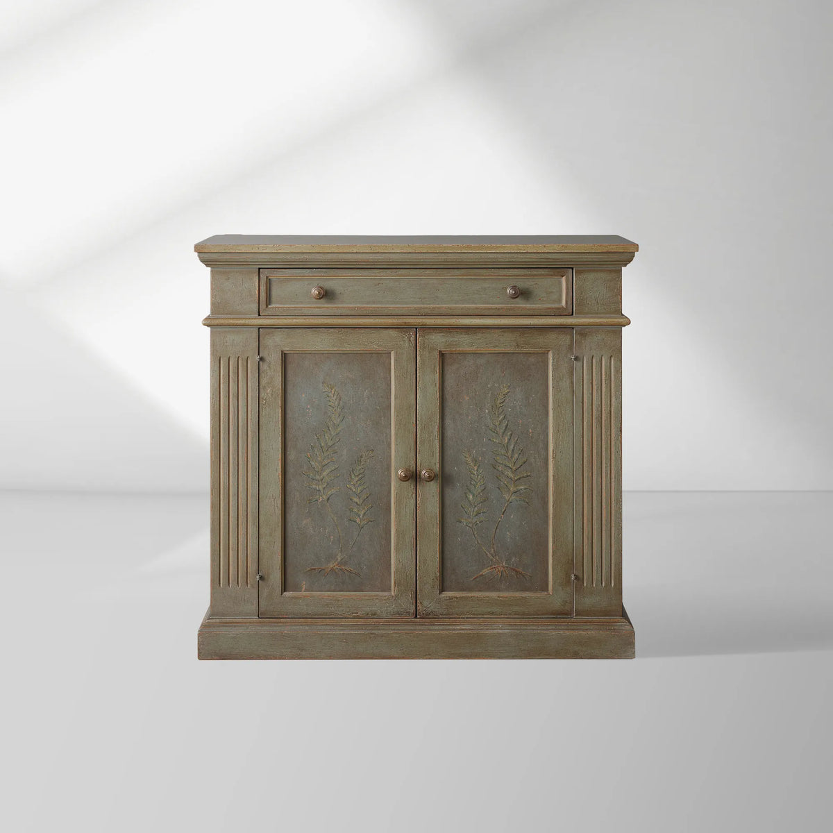 Cosetta Hand-painted Fern Motif Buffet Sideboard Antique Wood Entryways Cabinet