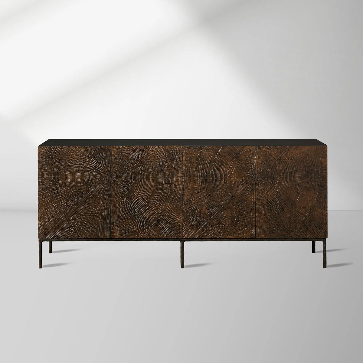 Theota Sunburst Muster Buffet Sideboard Teakholz Rustikaler Eingangsschrank