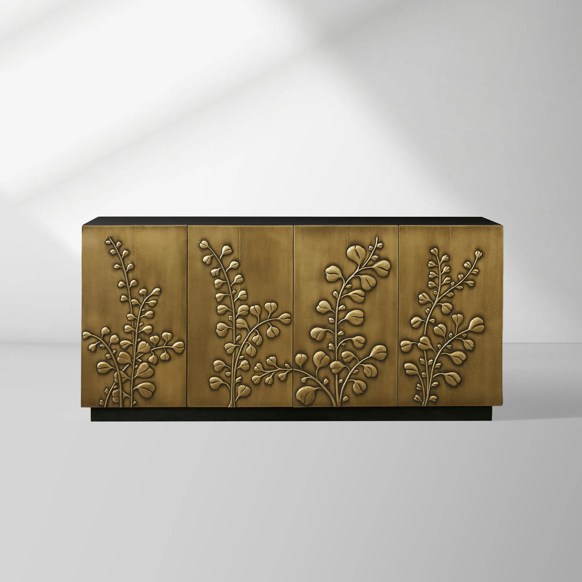 Buffet bahut Etasha à panneaux en laiton Meuble TV de luxe en bois pour entrée