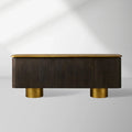 Neira Buffet-Sideboard mit handgebrannter Oberfläche, Luxus-Holz, Medien-TV, Eingangs-Schrank mit Beinen aus gealtertem Messing