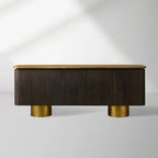 Neira Buffet-Sideboard mit handgebrannter Oberfläche, Luxus-Holz, Medien-TV, Eingangs-Schrank mit Beinen aus gealtertem Messing