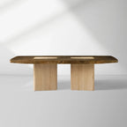 Table de salle à manger rectangulaire Marea Guanacaste en aluminium oxydé avec placages de bois de Guanacaste