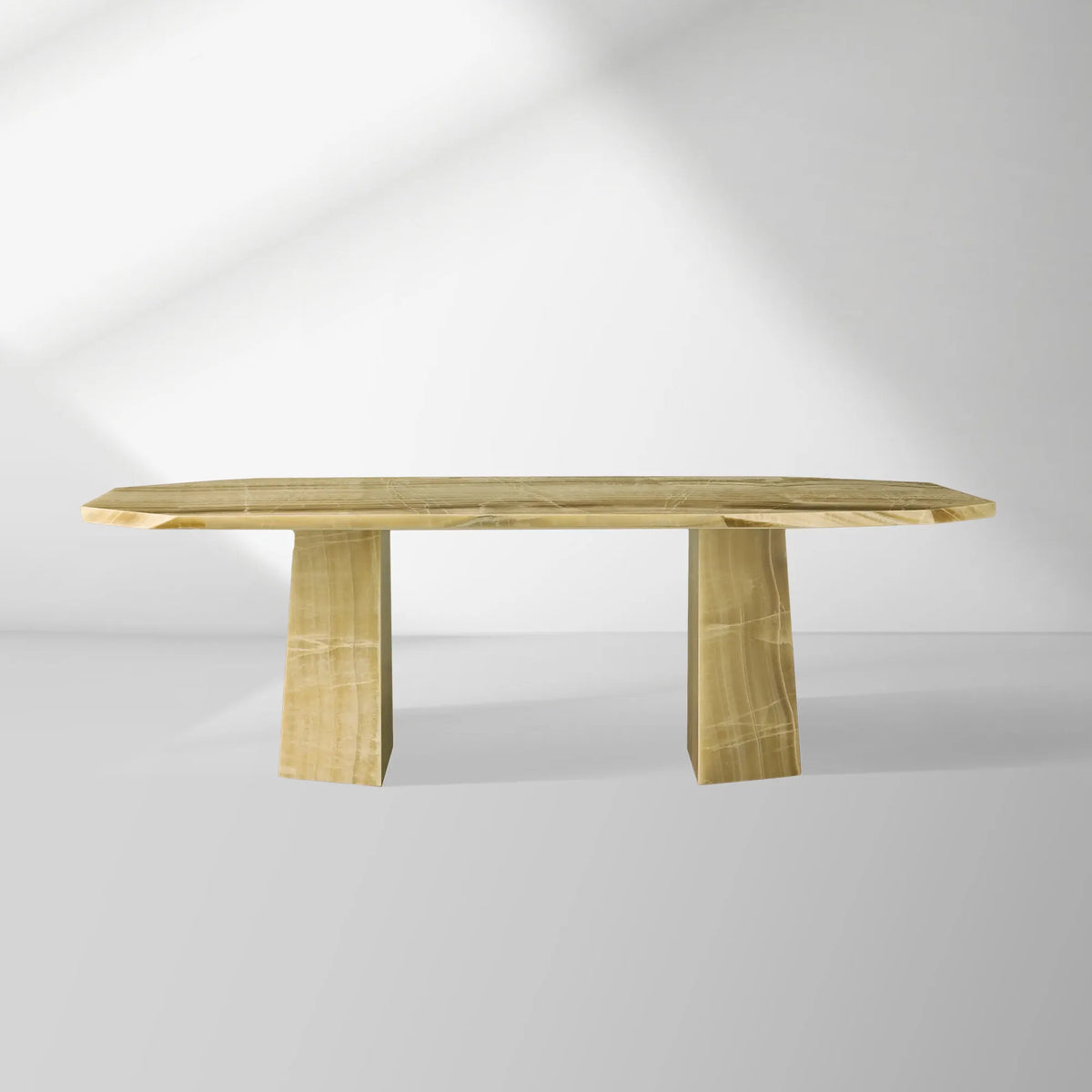 Table de salle à manger Zyra avec onyx vert olive et pierre massive