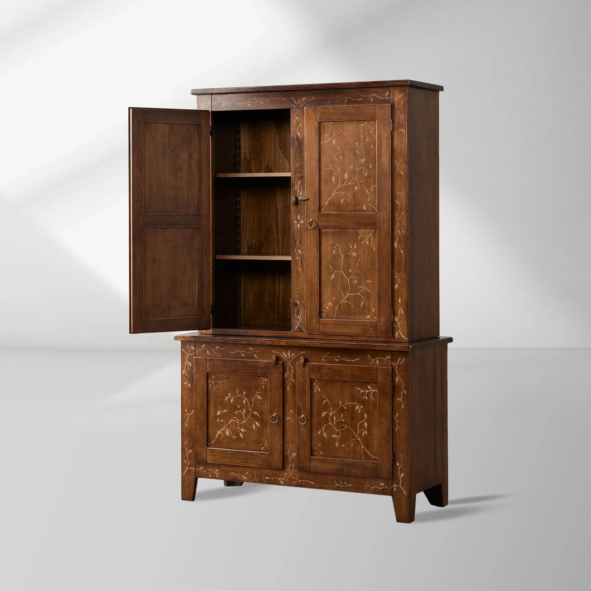 Stefania Küchenschrank aus Pappelholz, Canaletto Sideboard, Buffet, hohes Möbelstück mit Blumenmotiv für Wohnzimmer, Eingangsbereich
