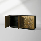 Buffet bahut Etasha à panneaux en laiton Meuble TV de luxe en bois pour entrée
