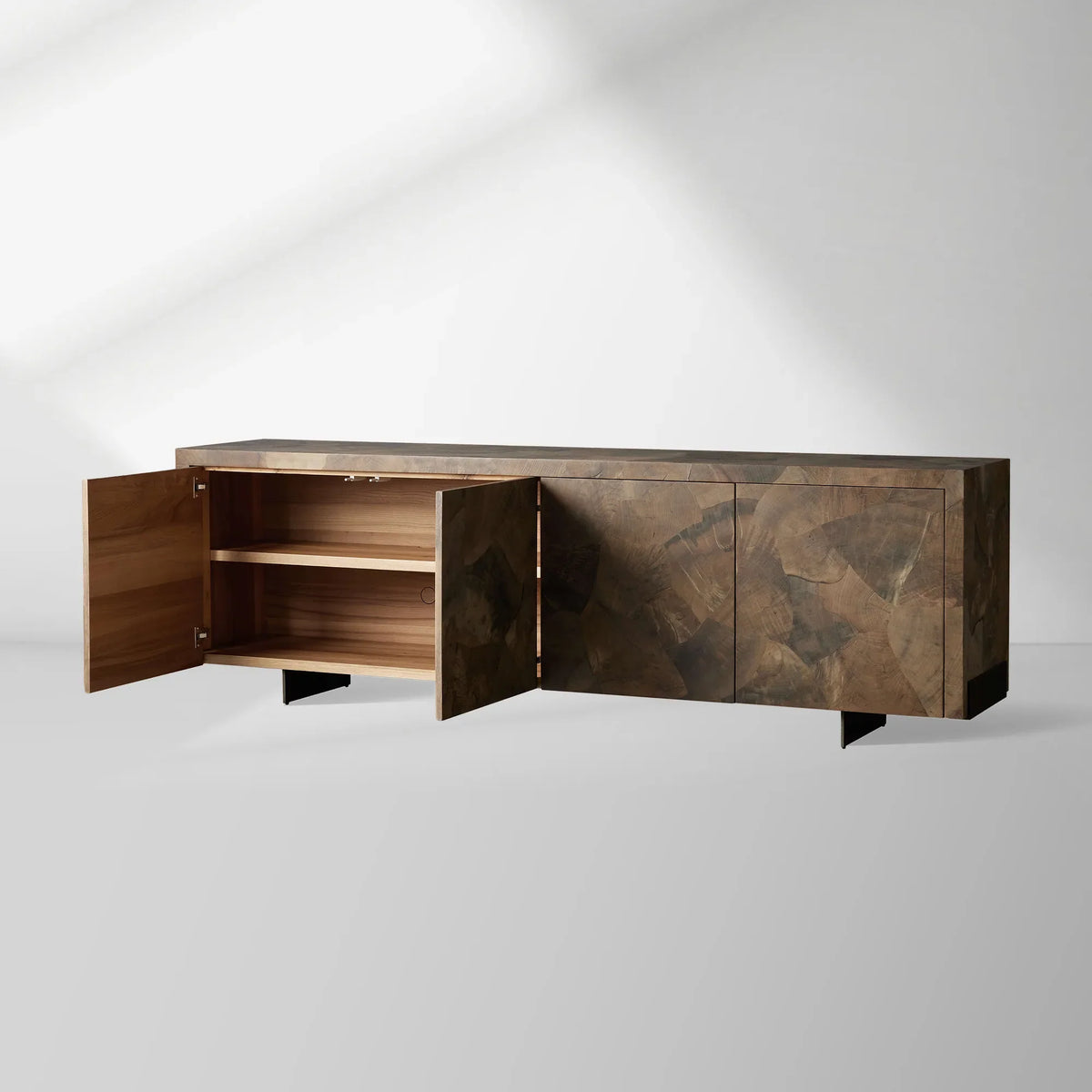Polanco Ash Wood Buffet Sideboard Living Media TV Cabinet Mosaic-like Entryways Cabinet