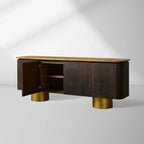 Neira Buffet-Sideboard mit handgebrannter Oberfläche, Luxus-Holz, Medien-TV, Eingangs-Schrank mit Beinen aus gealtertem Messing
