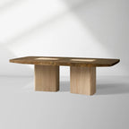 Table de salle à manger rectangulaire Marea Guanacaste en aluminium oxydé avec placages de bois de Guanacaste