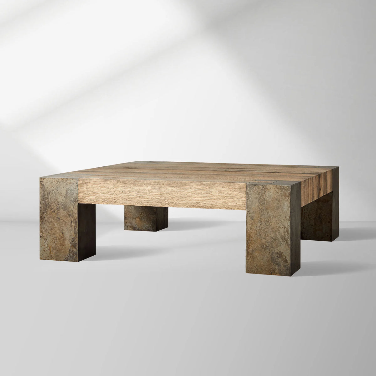 Telluride Square Oak Coffee Table with Solid Oak Wood Veneers Cocktail Table Living Room Center Tea Table Vintage Style