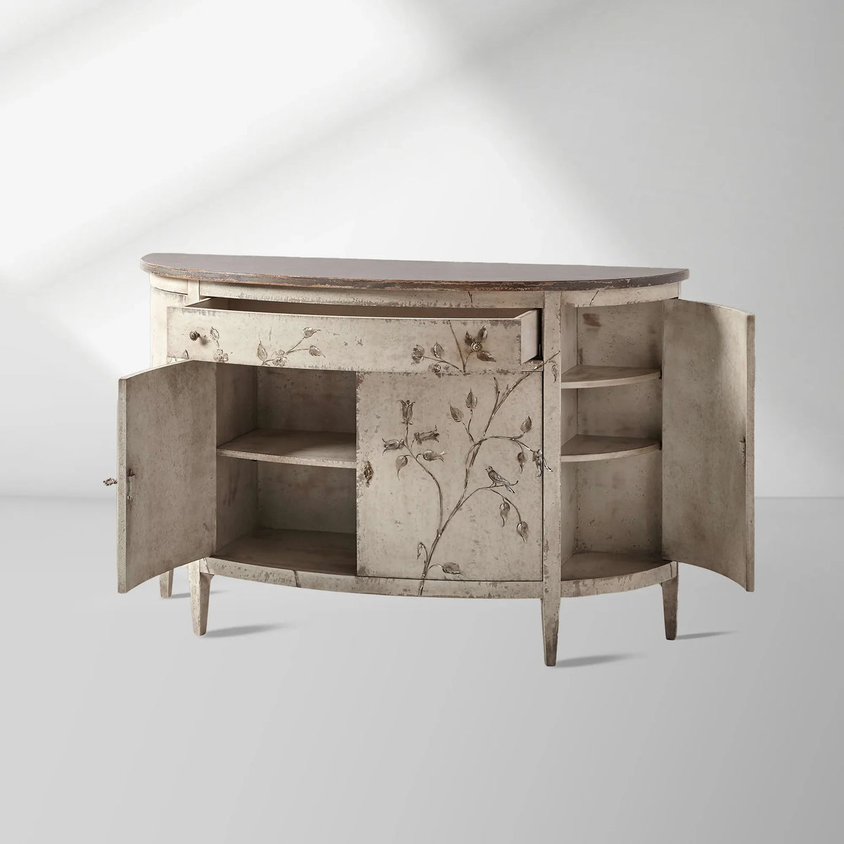 Sofia Bell'Arte Wood Demilune Buffet Sideboard Distressed Entryways Cabinet