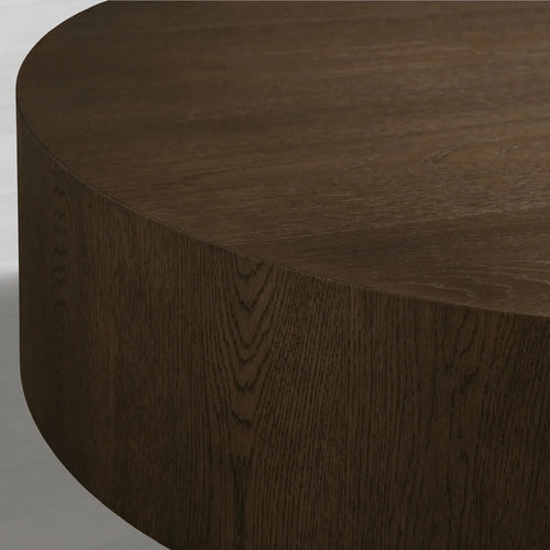 Table basse ronde Sullivan Wood avec placages en chêne massif, table de cocktail, table basse de salon, style simple