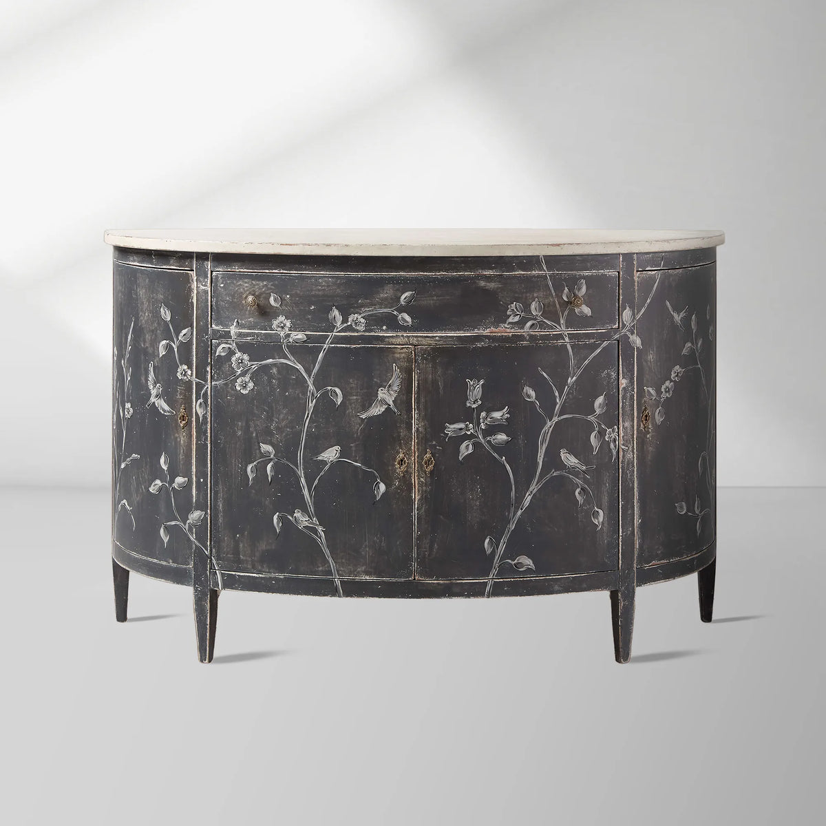 Sofia Bell'Arte Wood Demilune Buffet Sideboard Distressed Entryways Cabinet