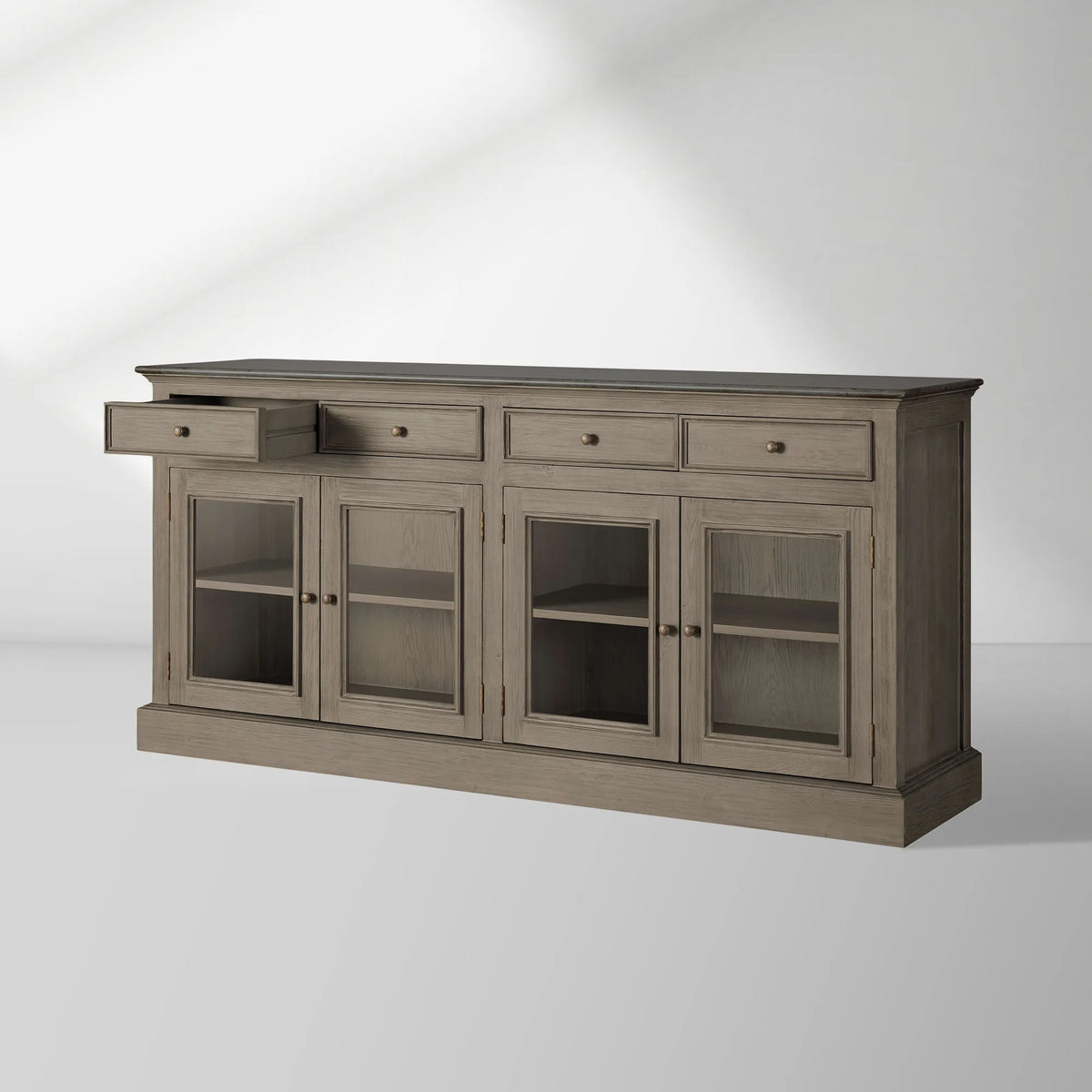 Kensington Bluestone Marble Top Buffet Sideboard Pine Wood Entryways Side Cabinet Glass Doors Media TV Cabinet