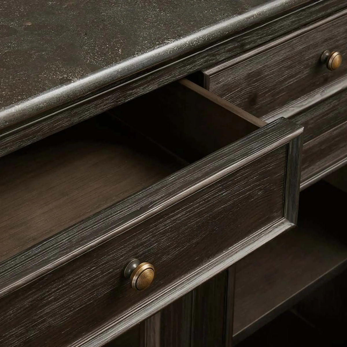Kensington Bluestone Marble Top Buffet Sideboard Pine Wood Entryways Side Cabinet Glass Doors Media TV Cabinet